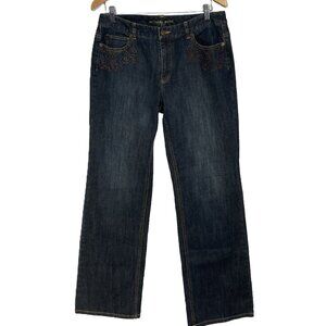 MICHAEL KORS Embroidered & Beaded Jeans, Dark Wash, Size 10